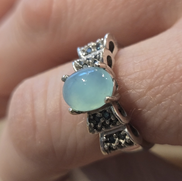 Blue opal ring 14k wg  blue accent diamonds size 6 - Picture 6 of 7